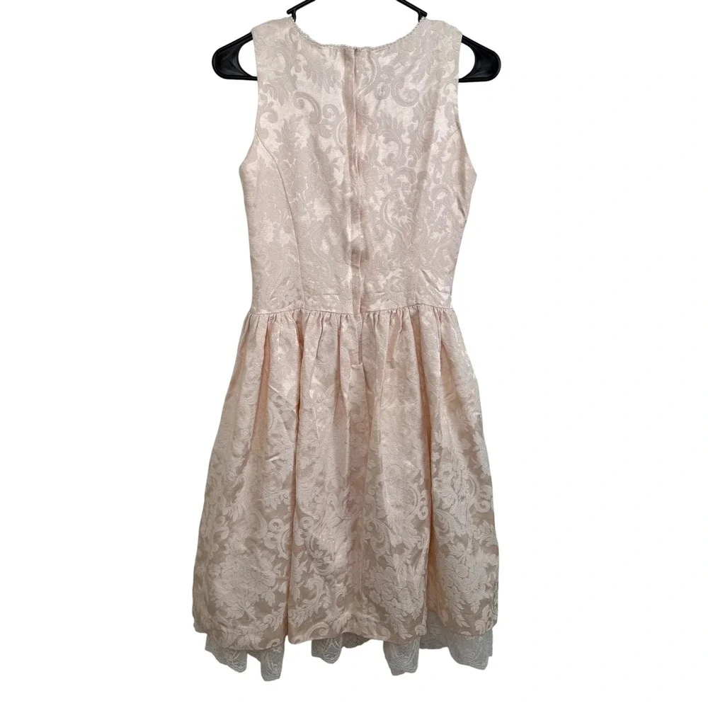 Jessica McClintock Girls 14 Pink‎ Jacquard Party Dress Pearl Lace Hem Vintage